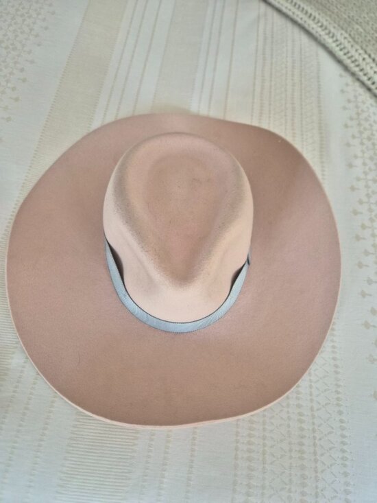 Lenny Wool Fedora — blush pink wide-brim wool hat - Size M